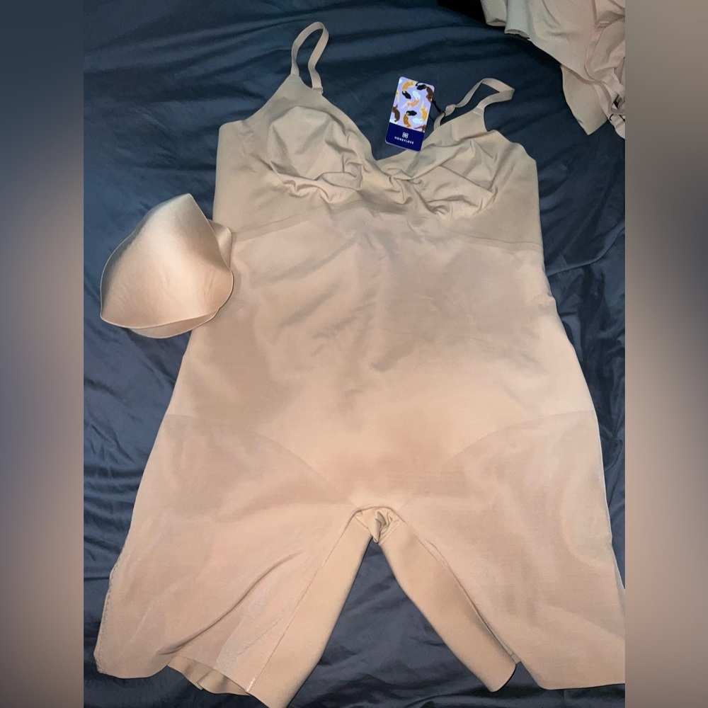 Honeylove Sculptwear Low Back Mid-Thigh Bodysuit 3X NWT Sand compression shaper - Picture 5 of 11